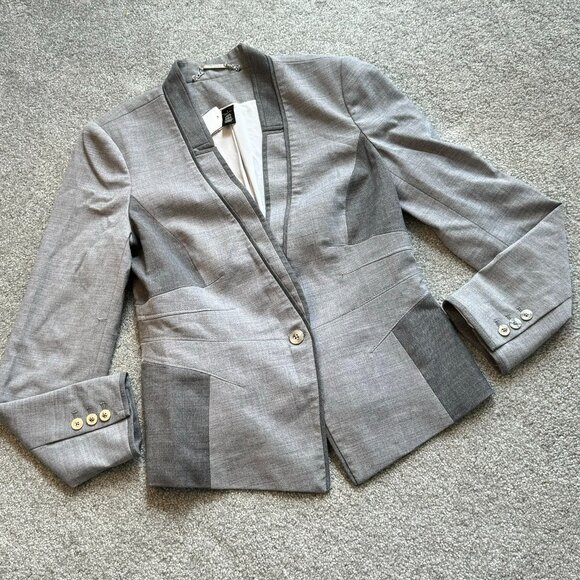 White House Black Market Gray Tone on Tone Colorblock Wool Blazer US8   - 1H2126 - Picture 3 of 12